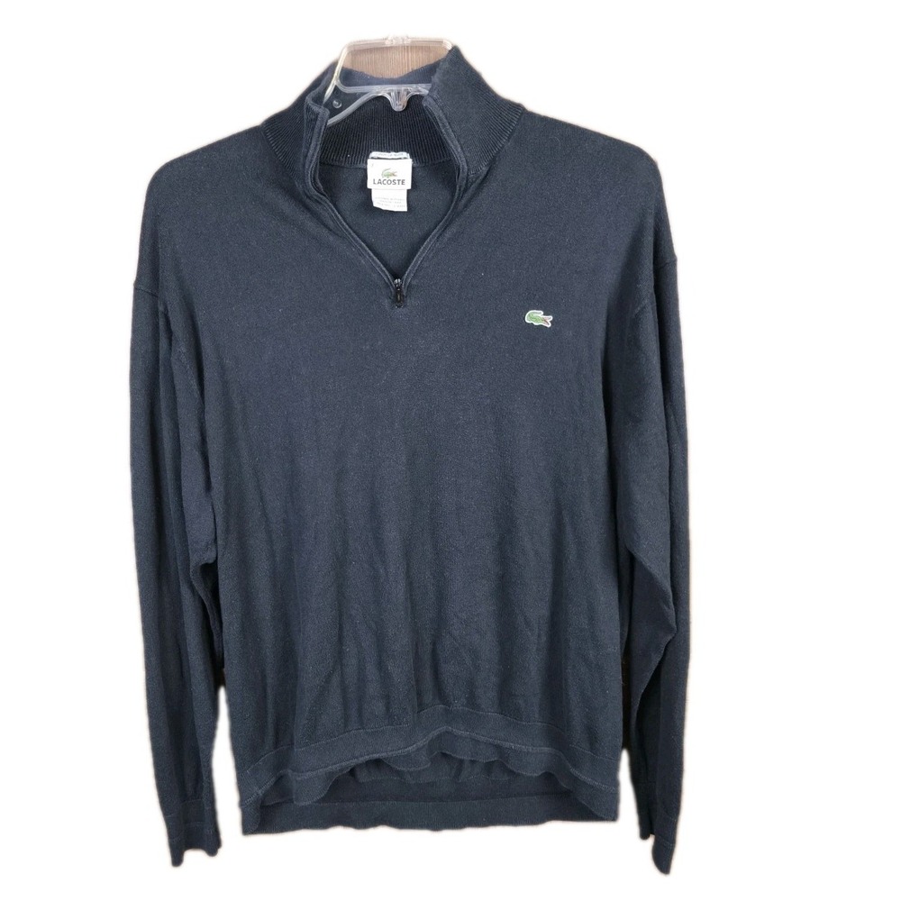 Lacoste Mens Size XL Black 1/4 Zip Sweater Cotton Cashmere Croc Logo